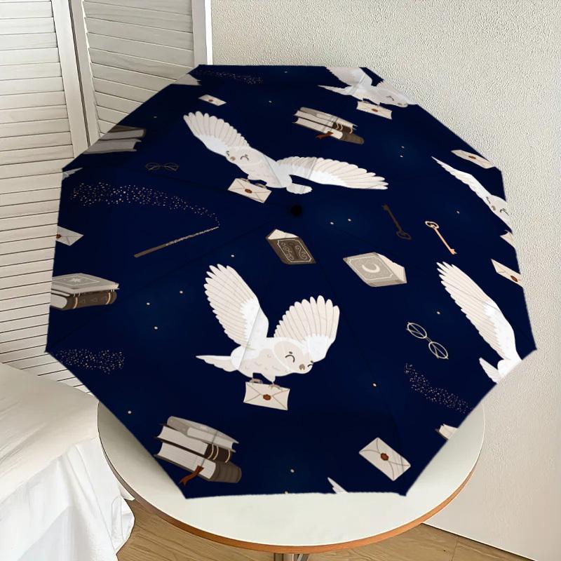 1PC Owl Books Umbrella-8-Rib Reinforced, Automatic Open, Lightweight & Durable, Cute Fashion Accessory for Outdoor, D2713