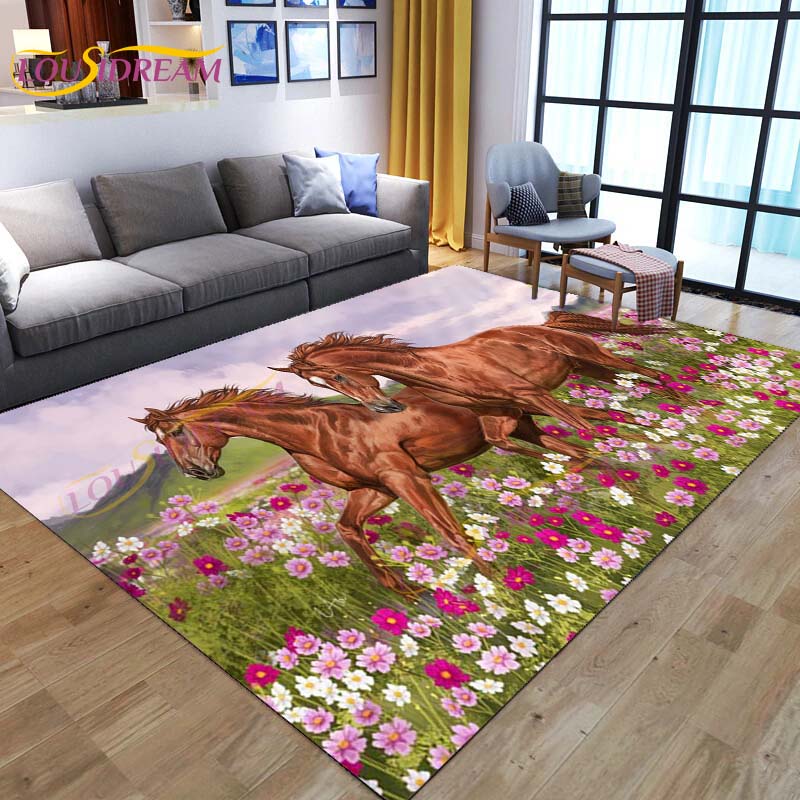 3D ковер с бегущими лошадьми, ковер с животными для дома, гостиной, дивана, красочные напольные коврики с лошадьми, декор для детской спальни, детские игровые ковры