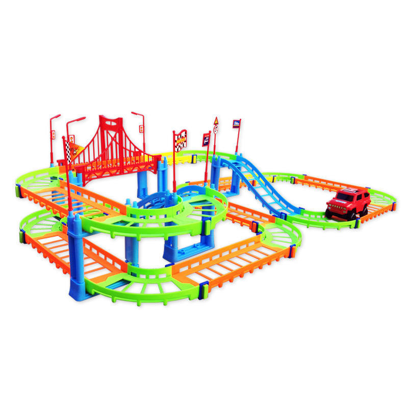 74PCS 3D Two-layer Spiral Track Roller Coaster Toy Electric Rail Car for Child Kids Gift