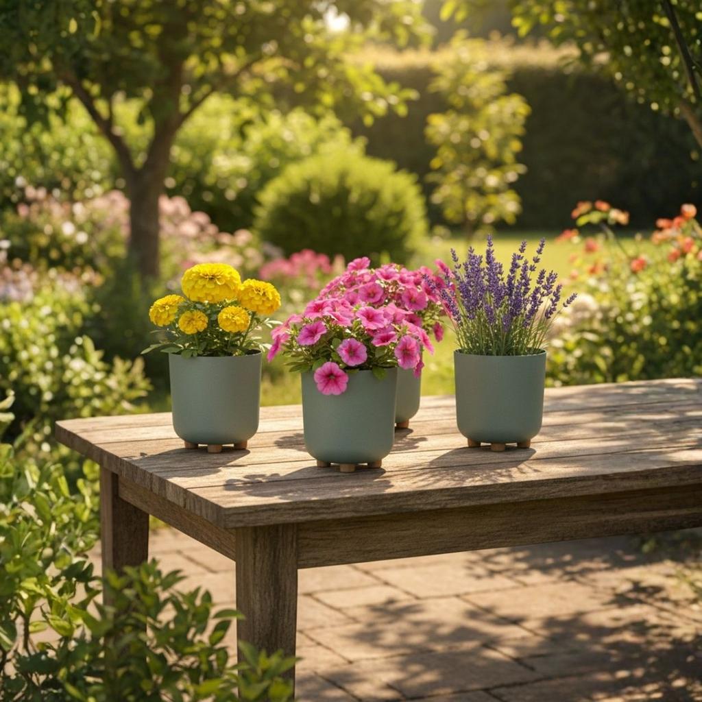 Terra Flower Pot on Legs Recycled Gray-Green H27.4X24.2