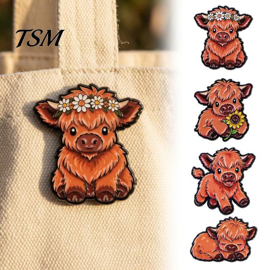Metal Decoration Pins Cartoon Highland Cow Brooch Pin, Animal Shape Lapel Zinc Alloy Sweater Cardigan Coat Suit Scarf Decor, Men Women Clothing