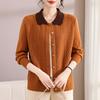 Fashionable Mother Lapel Cardigan Sweater for Women Autumn and Winter Cardigan Short Large Size Middle-aged Women Knitted Long-sleeved Jacket