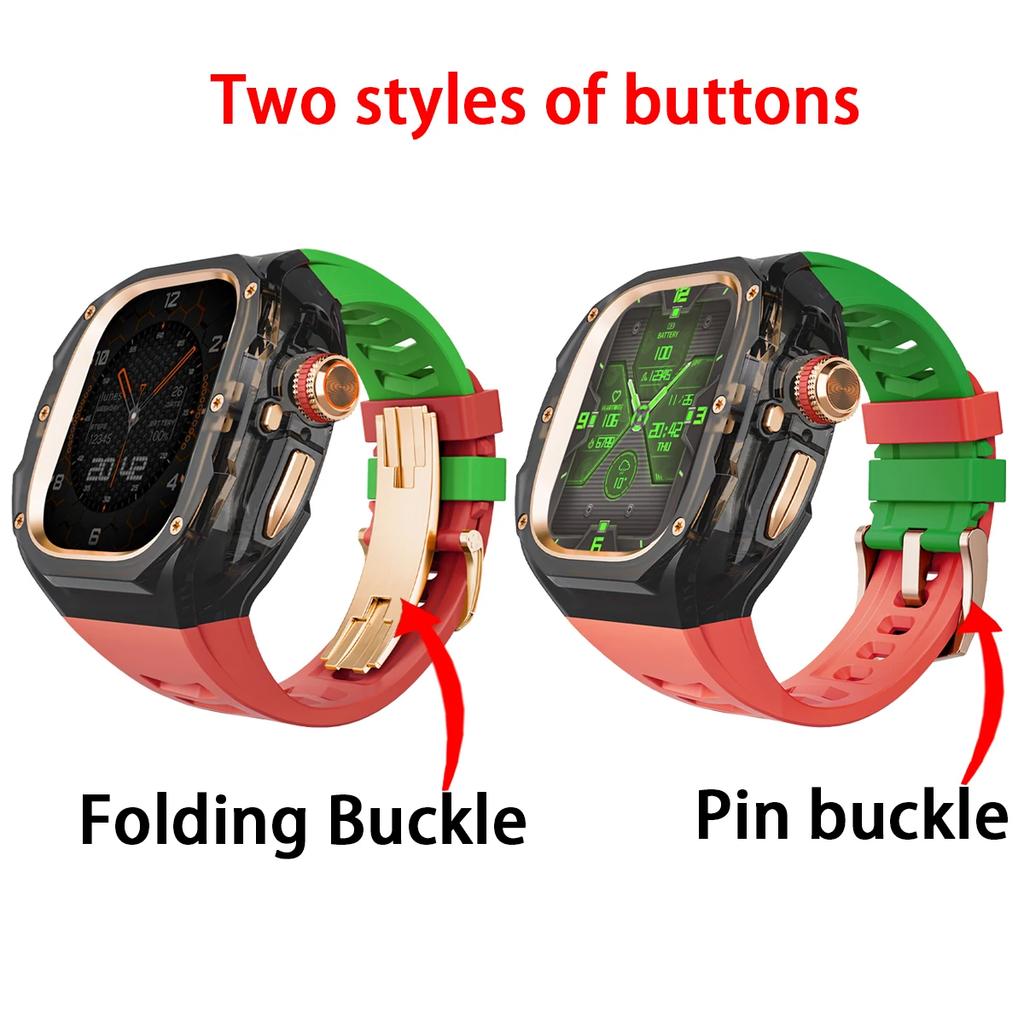 Роскошный мод-комплект для Apple watch Ultra 3/2/1 49 мм Спортивный резиновый ремешок+чехол для Iwatch ultra 49 мм Прозрачный ледяной чехол Комплект для переделки