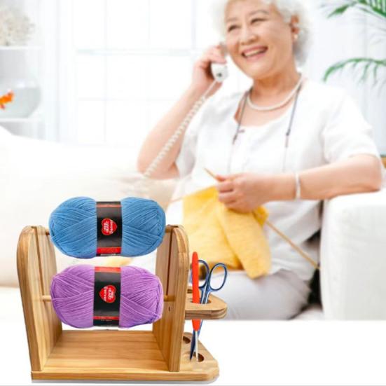 Wooden Yarn Holder Horizontal Yarn Ball Holder Double Revolving Yarn Storage Organizer