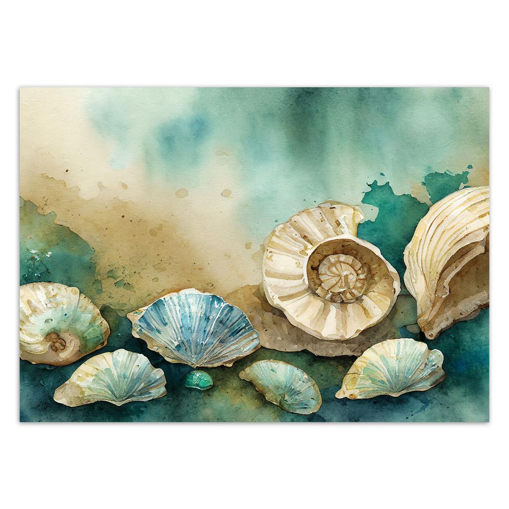 Wallpaper sea shells turquoise acrylic