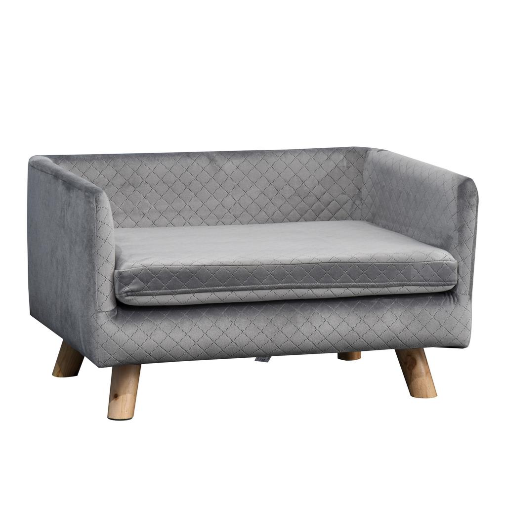 Dog Sofa Dog Bed Dog Couch Made of Velvet with Backrest, Wooden Legs, Cushion, Cat Sofa with Soft Padding, for Small Dogs 64 x 45 x 36 cm Dark Grey