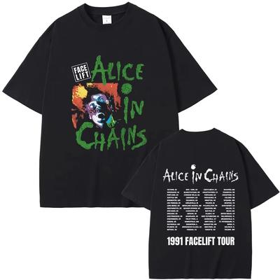 Футболка Rock Band Alice in Chains Face Lift Tour 1991 Мужская Женская Панк Повседневная Оверсайз Топы Мужская Мода Футболки из Чистого Хлопка