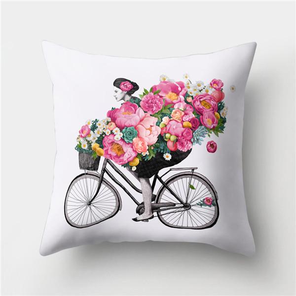 Полиэстеровая наволочка с велосипедным принтом, мультяшное искусство, абстрактная велосипедная подушка, автомобильный домашний диван, квадратная декоративная наволочка 45X45 см