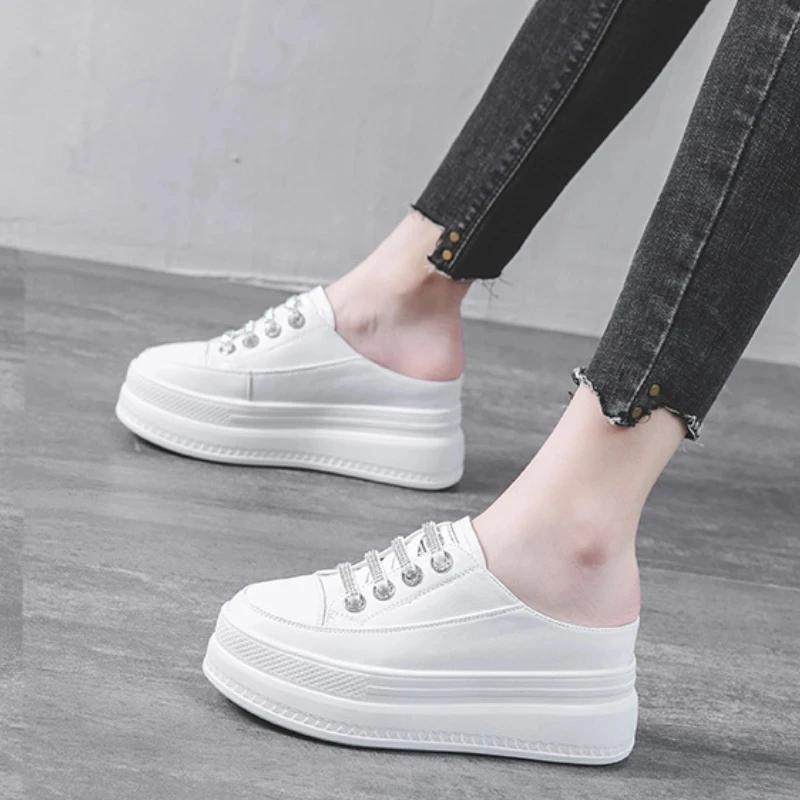 Fashion Genuine Leather Platform Wedge Slippers Chunky Sneaker Women Shoes Heel Women Summer Moccasins Designer Sandals Slides Women