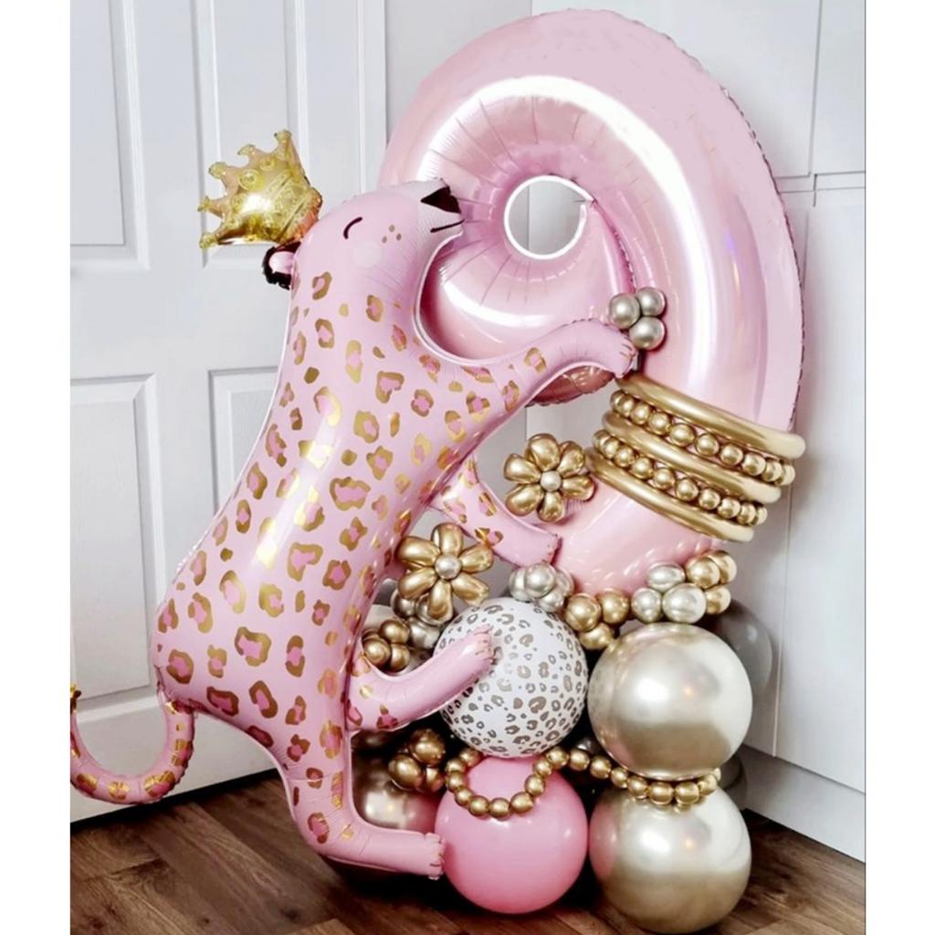 24pcs/Set Pink Leopard Balloons Tropical Hawaiian 32inch Number Foil Helium Globos Baby Shower Birthday Party Decorations