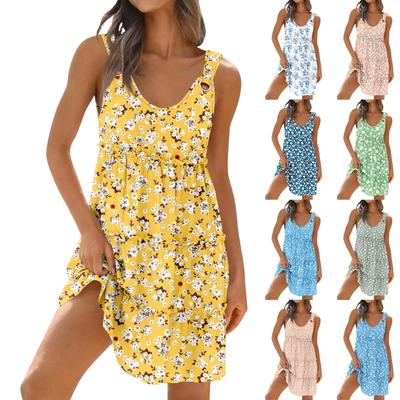 Женское повседневное платье для свиданий, выходов, модное, с принтом, базовое, без рукавов, свободное платье, бохо, пляжное платье, платье без рукавов