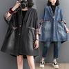 Fall Female Luxury Long Jackets Womens Fashion Vintage Loose Oversized Denim Trench Coats Ladies V Neck Casual Punk Windbreakers