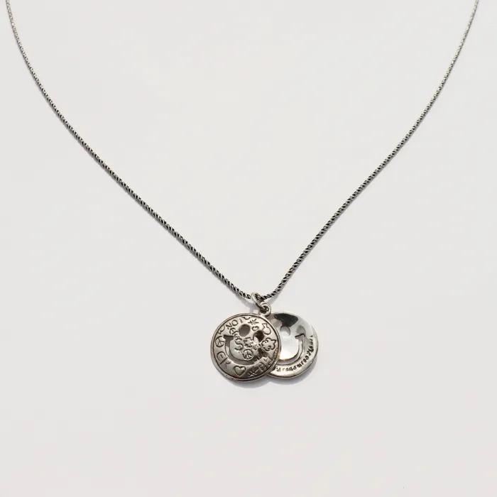 Double Kitsch Smile Long Chain Necklace 925 Sterling Silver Smile Coin Pendant Oil Painting Chain Silver Necklace 70cm