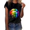 Women  Plus Size Lips  Gesture Print Short Sleeve T-Shirt Tops