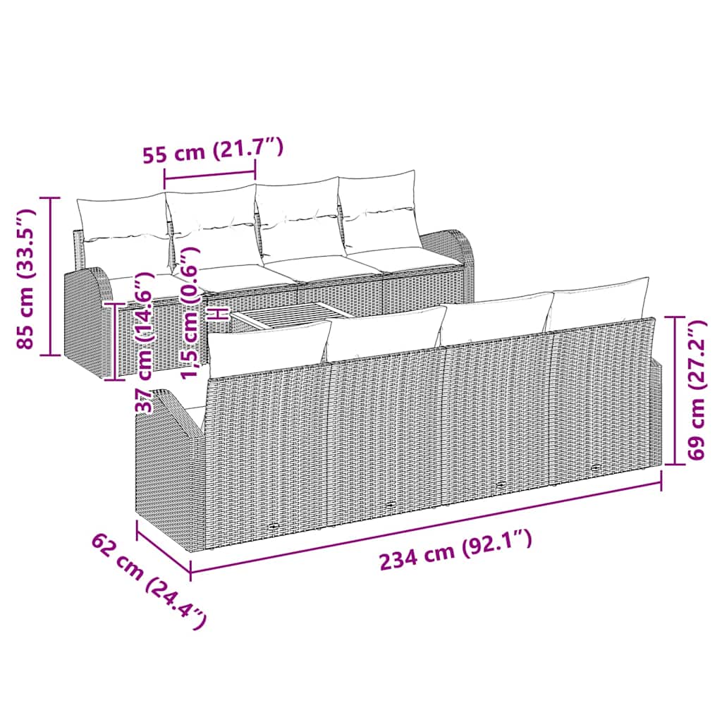 9 Piece Garden Sofa Set with Cushions Black Poly Rattan