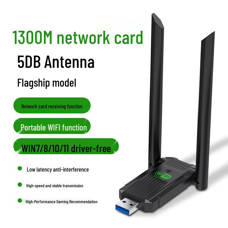 1300M WiFi 6 Dual-Band USB Wireless Network Card for Desktop Computers (Driver-Free)