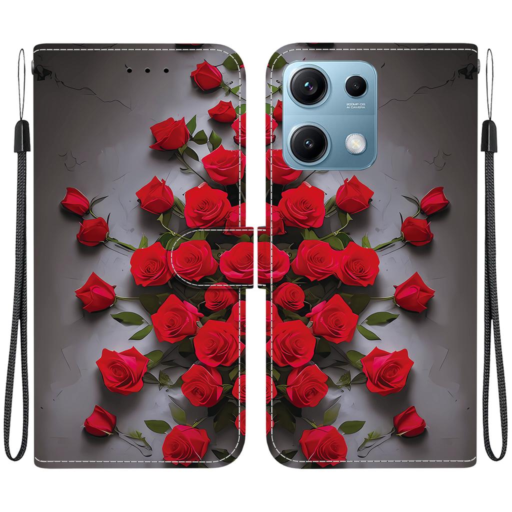 Чехол-книжка из искусственной кожи ручной работы для Xiaomi Redmi Note 14S, противоскользящая противоударная обложка с ремешком на запястье и дизайном в виде кошки с сердечком/розой