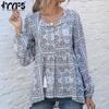 Women's Vintage Casual Bohemia Print Long Sleeve V-Neck Blouses & Shirts