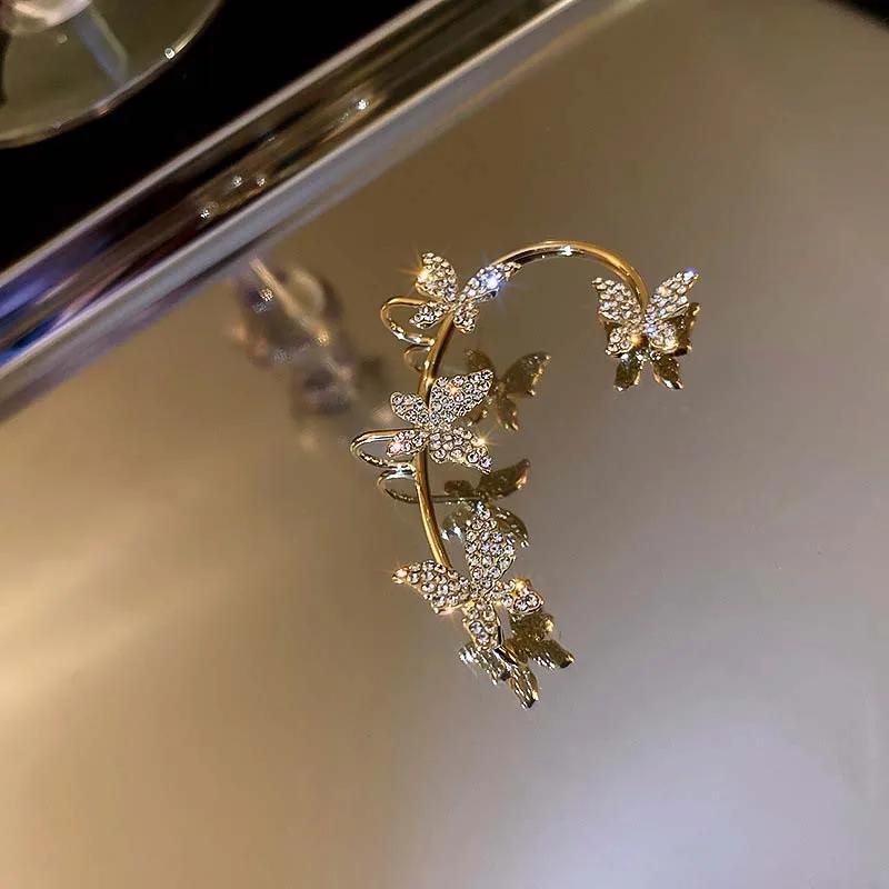 Металлические клипсы для ушей в цвете золотой меди в виде бабочек, не требующие прокола, для женщин, сверкающие циркониевые клипсы-каффы для ушей, свадебные украшения