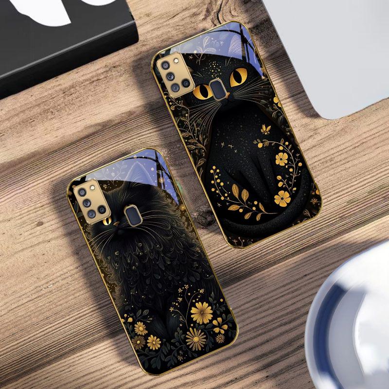 Круглые и яркие глаза Для Samsung A 31 32 A33 A34 35 14 A15 13 16 25 26 50 52 53 54 55 56 70 71 72 73 Золотой стеклянный чехол для телефона