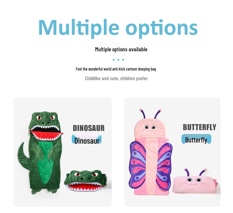 Cartoon Animal Baby Sleeping Bag with Pillow - Anti-Kick Design for Infants and Kids