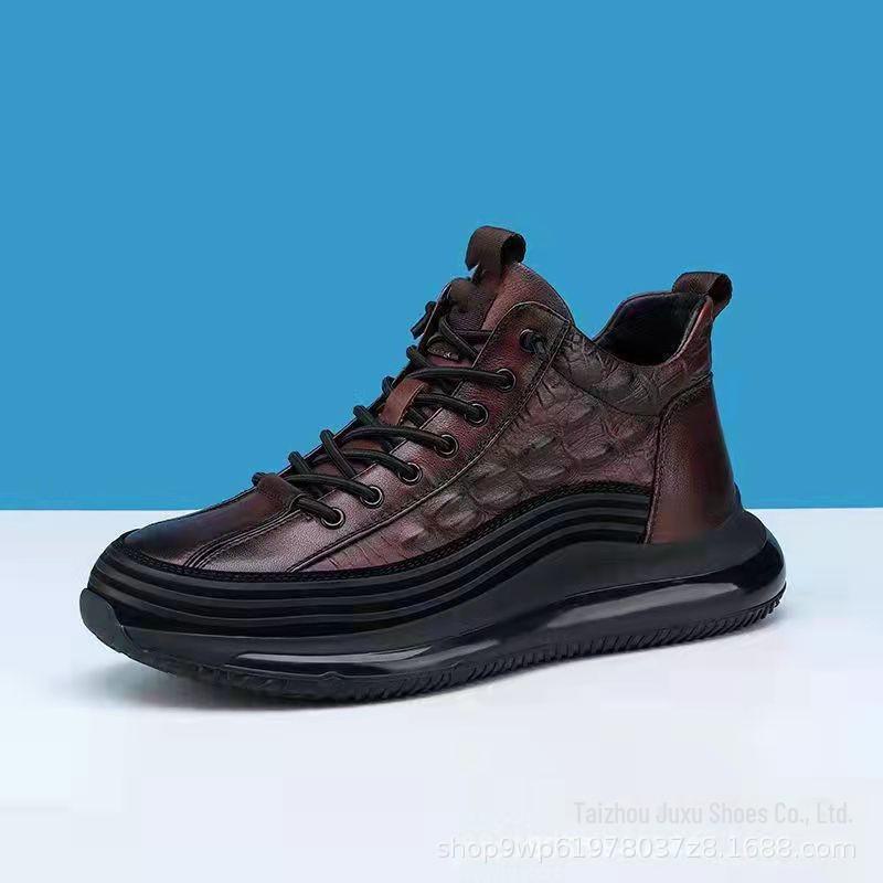 European Men's 2022 Spring/Autumn Thick-Soled Mid-Top Casual Shoes with Air Cushion & Fish Pattern