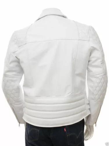 Приталенная Байкерская Белая Мужская Куртка из Натуральной Кожи Повседневная Классическая Стильная из Натуральной Овчины