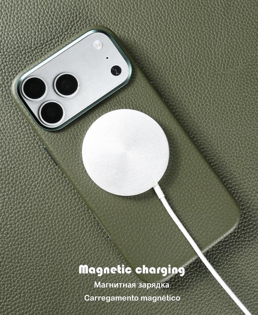 For Iphone 17 Pro Max Case 16 15 14promax 13pro Premium Genuine Leather Cover for Magsafe Magnetic Funda Cases Coverage Carcasa