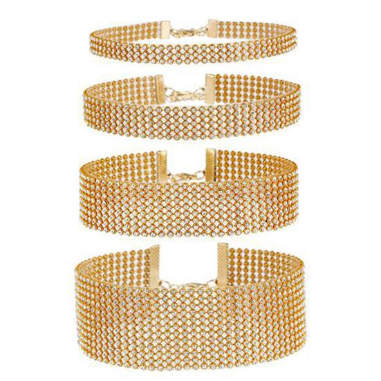 Adjustable Wide Choker Collar Inlay Rhinestone Hip Hop Choker Necklace Jewelry