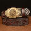 Male Belt Genuine Leather Belt for Men Carving Pattern Automatic Buckle Belt Strap for Jeans