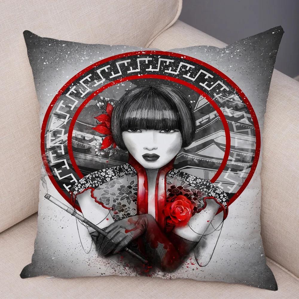 Чехол для подушки в японском стиле Ink Warrior для дивана, дома, с двойным принтом, декор, красивый пейзаж, наволочка для девочки, мягкий плюшевый чехол для подушки