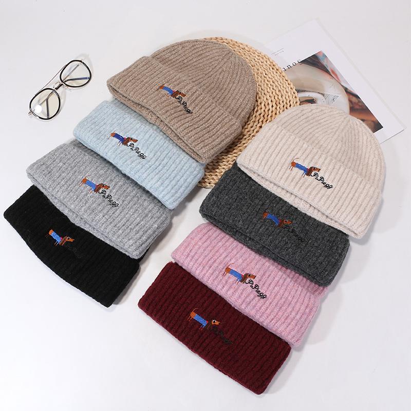 Ins Cute Puppy Knitted Hat for Women Autumn and Winter Students Cold Protection and Warm Versatile Wool Hat Couple Pullover Hat