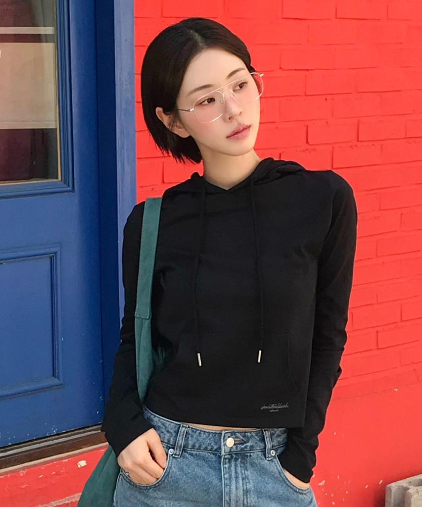 AMES-WORLDWIDE Classic Crop Hoodie Ls Tee Black