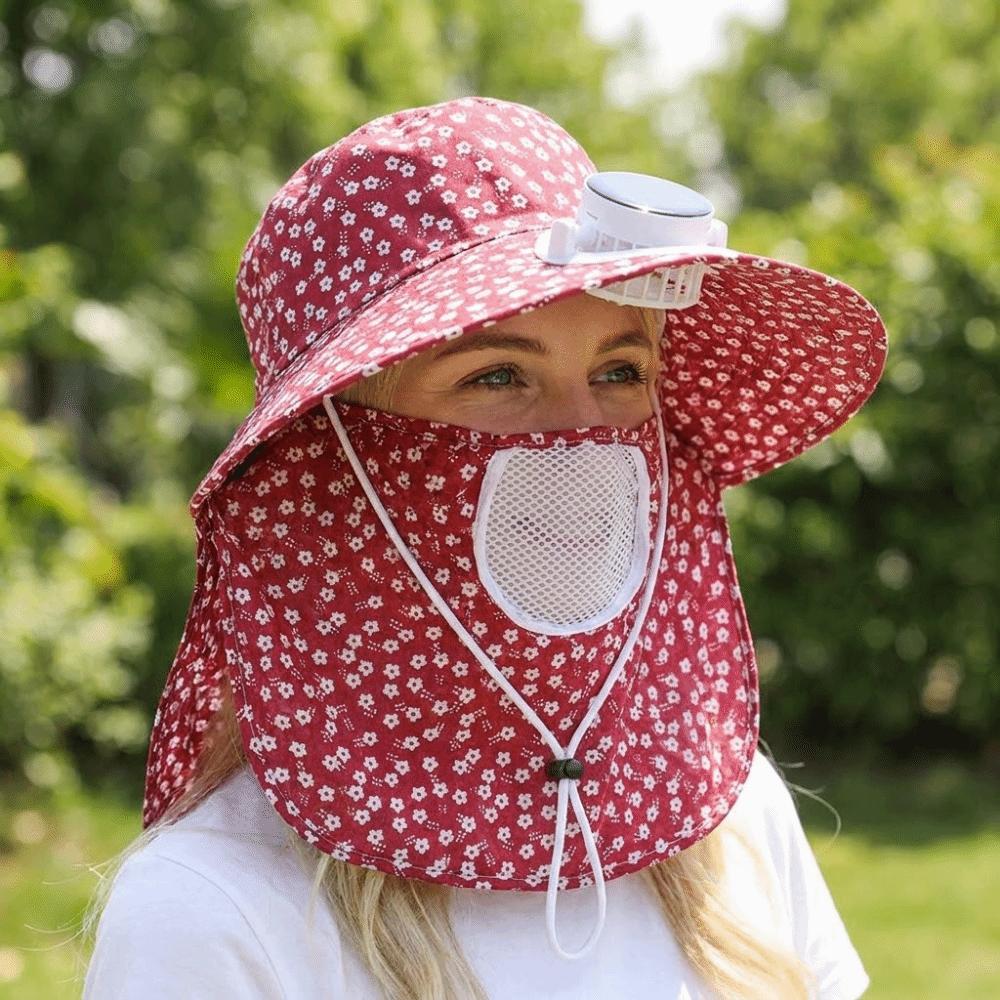 UV Protection Wide Brim Fan Hat Elastic Cooling Sunshade Hat Solar Fan Hat Camping