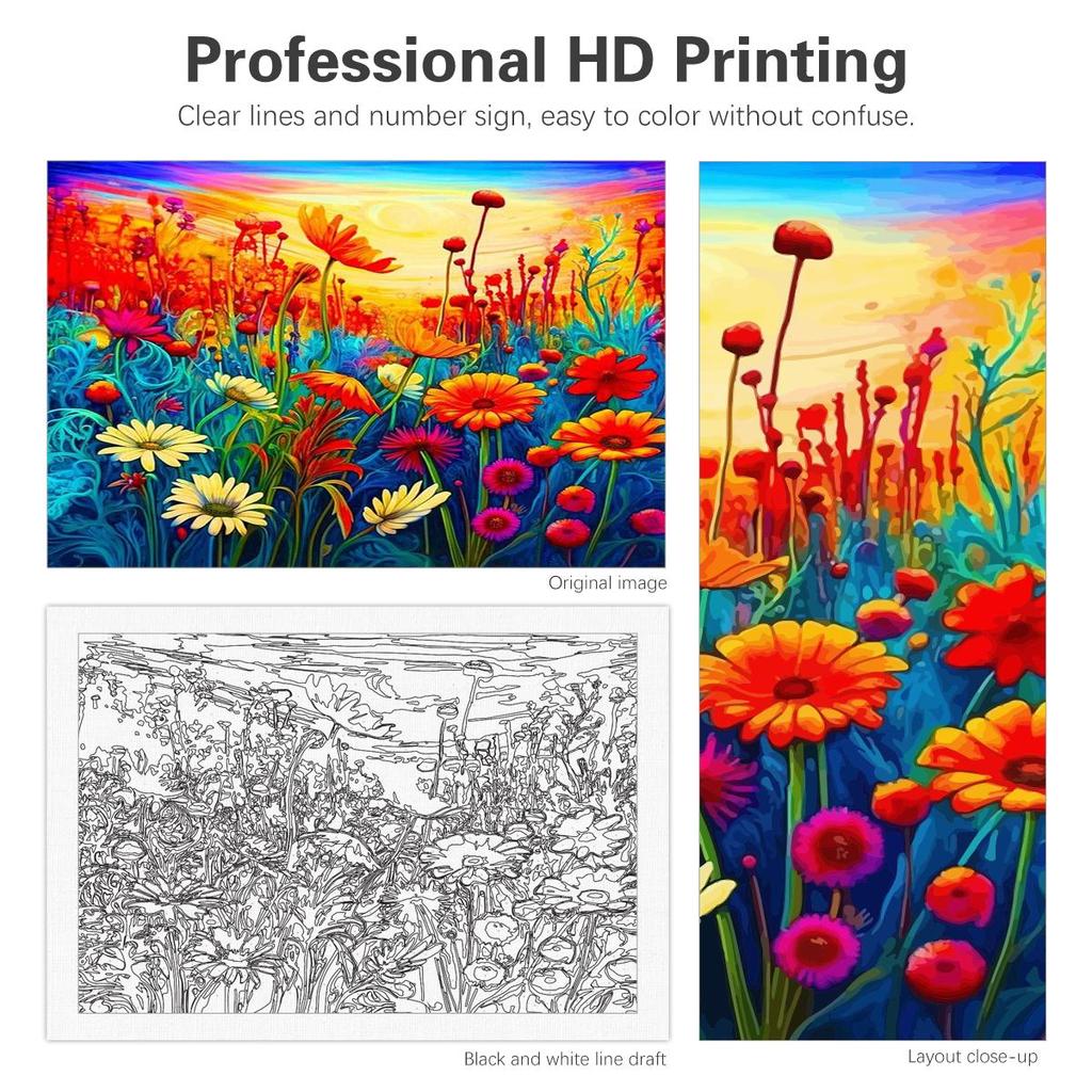 Рамка для рисования по номерам для взрослых, красочные цветы, настенная картина по номерам для домашнего декора, подарок 40x50 см