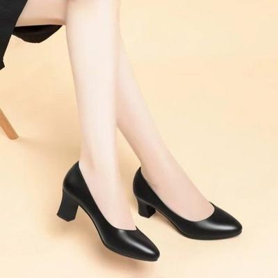 Туфли стюардессы, женские кожаные туфли черного цвета, толстые каблуки, при долгой работе стоя ноги не устают, мягкая подошва удобна, для собеседования