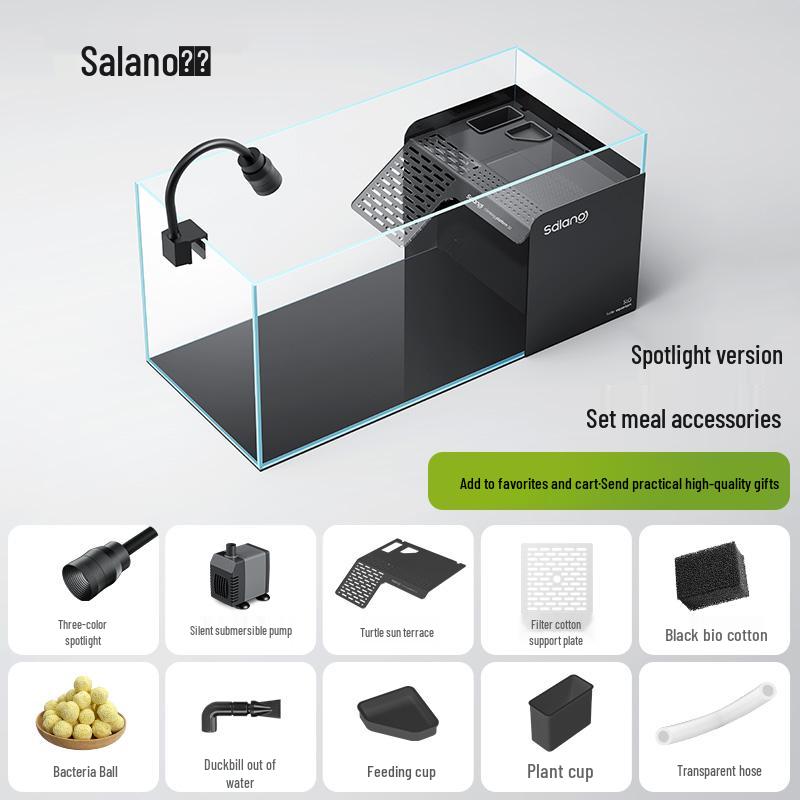 Turtle & Fish Breeding Tank Set with Basking Platform, Dry-Wet Separation, and Side Filter Eco Glass Tank