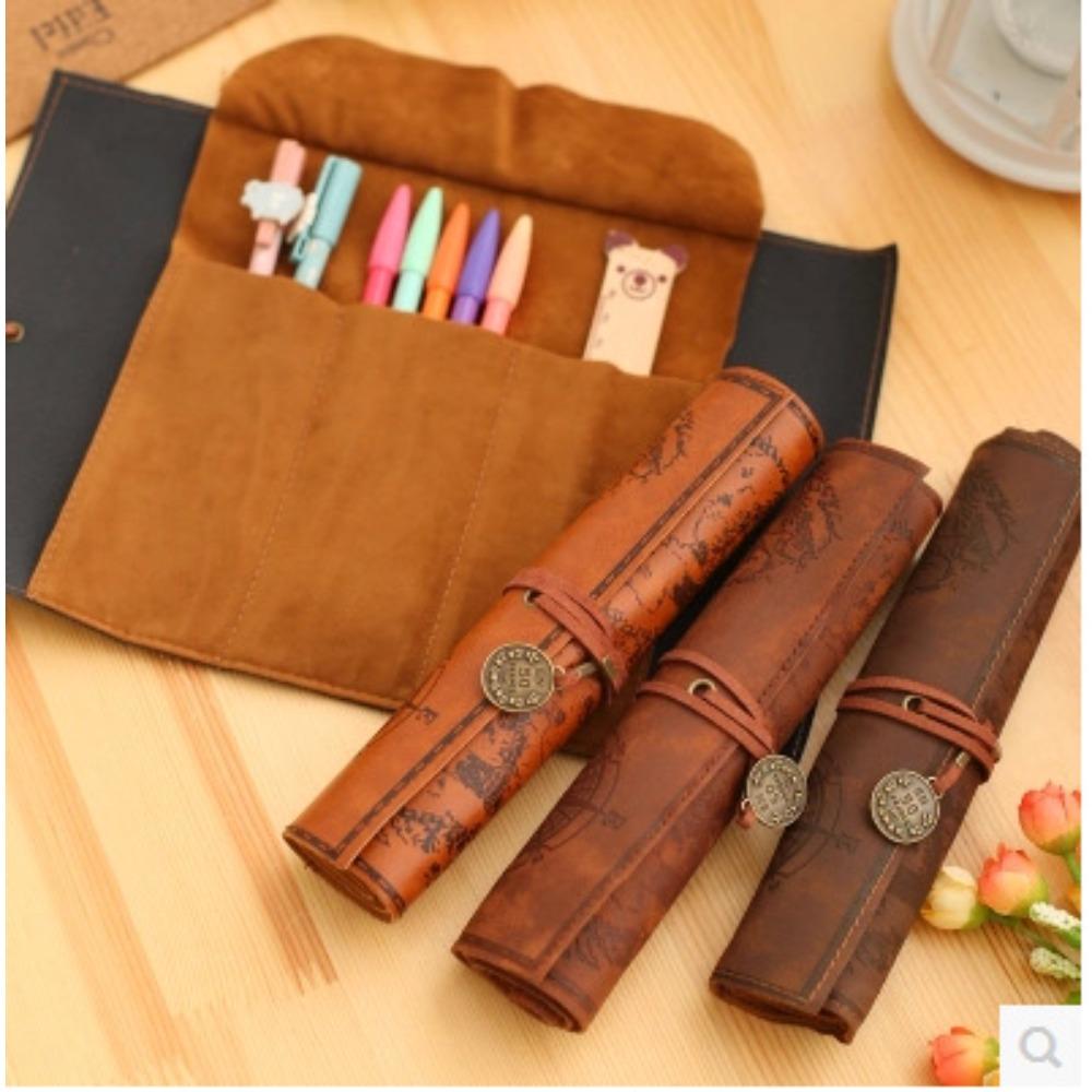 Креативная карта сокровищ винтажная холщовая кожаная сумка для карандашей большой емкости в рулоне