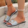 Fashion 2025 New Ladies Shoes Open Toe Women's Slippers Fashion Metal Decoration Daily Square Toe Summer Plus Size Concise Flat Slippers