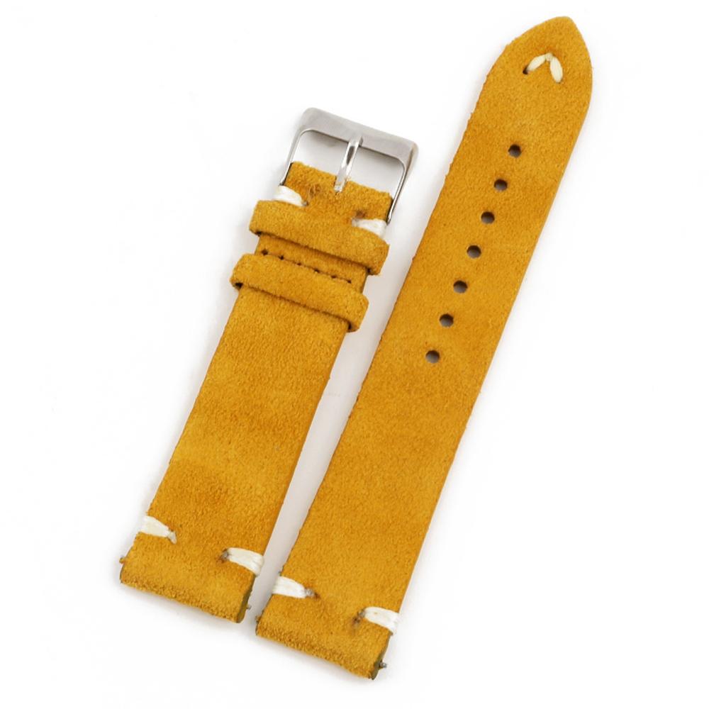 Vintage Genuine Suede Leather Strap 18mm 20mm 22mm 24mm Brown Yellow Blue Handmade Stitching Watch Band Replacement Wristband