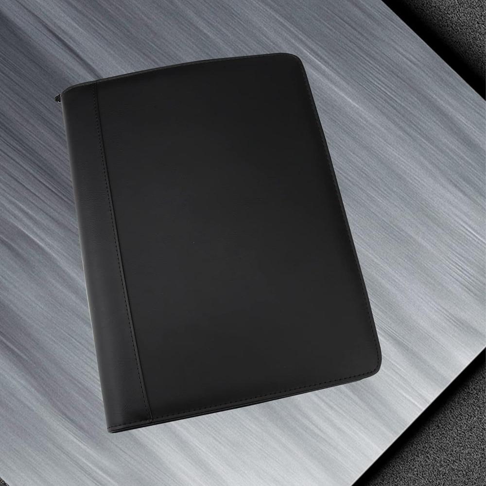With Zipper A4 Document Binder Organizer Leather Document Holder Multi-function Storage Pockets