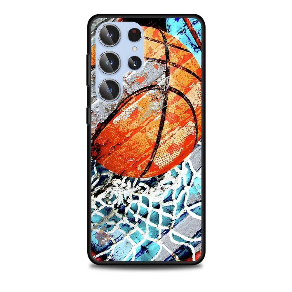Basketball Basket Sports Case for Samsung Galaxy S23 S21 S20 FE S24 S22 Ultra S10 S10e S9 Plus Soft Black TPU Phone Cover Bumper