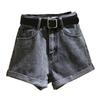 Grey Denim Shorts Women's Summer High Slim Wide Leg Pants