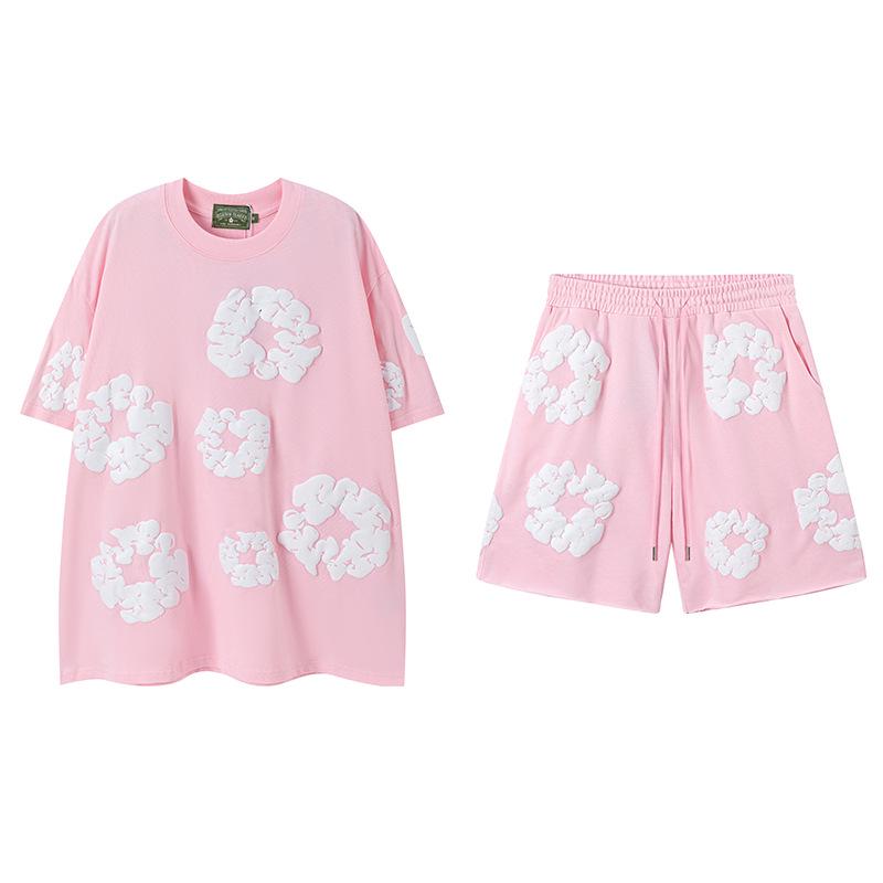 Джинсовые слезы Капок Пена Принт Американский стиль Комплект из толстовки и спортивных штанов для пары