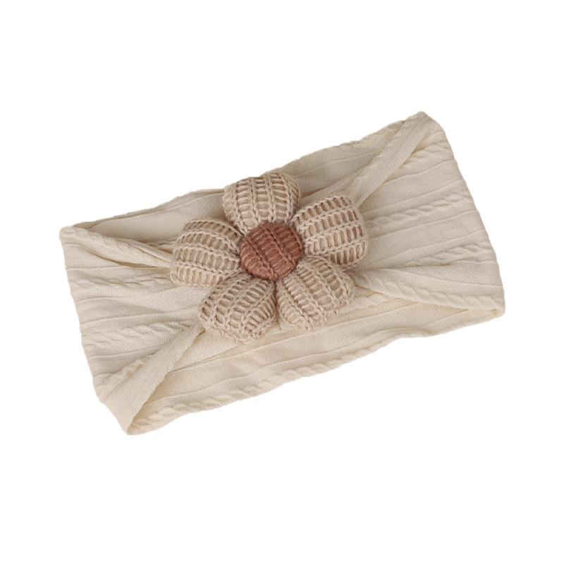 Children'S Hair Accessories Wool Filled Cotton Flower Bow Handmade Nylon Headband Milk Coffee Baby Headband