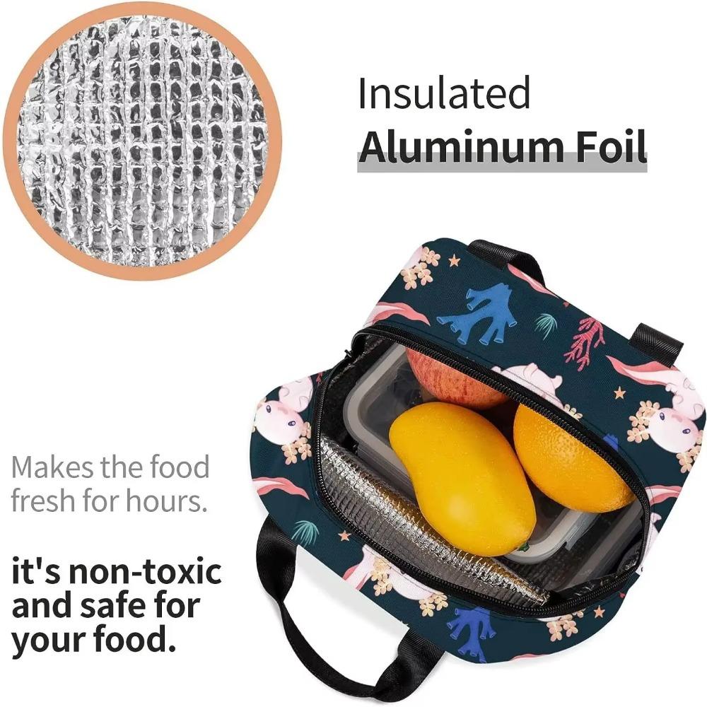 Kawaii Lunch Bag Axolotls Изолированный Lunch Box для женщин и мужчин Многоразовый портативный Lunch Bento Tote для школы, работы, пикника, походов