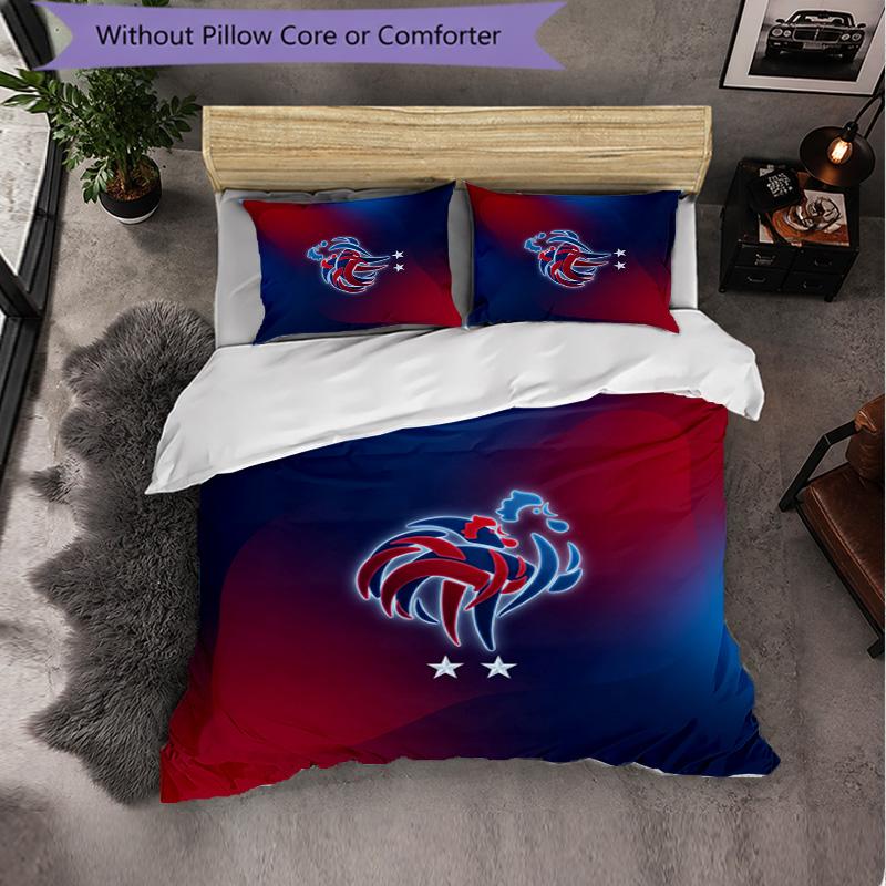 France Football Pattern 3 Pieces Bedding Set Soft Microfiber Duvet Cover with Pillow Cases for Bedroom