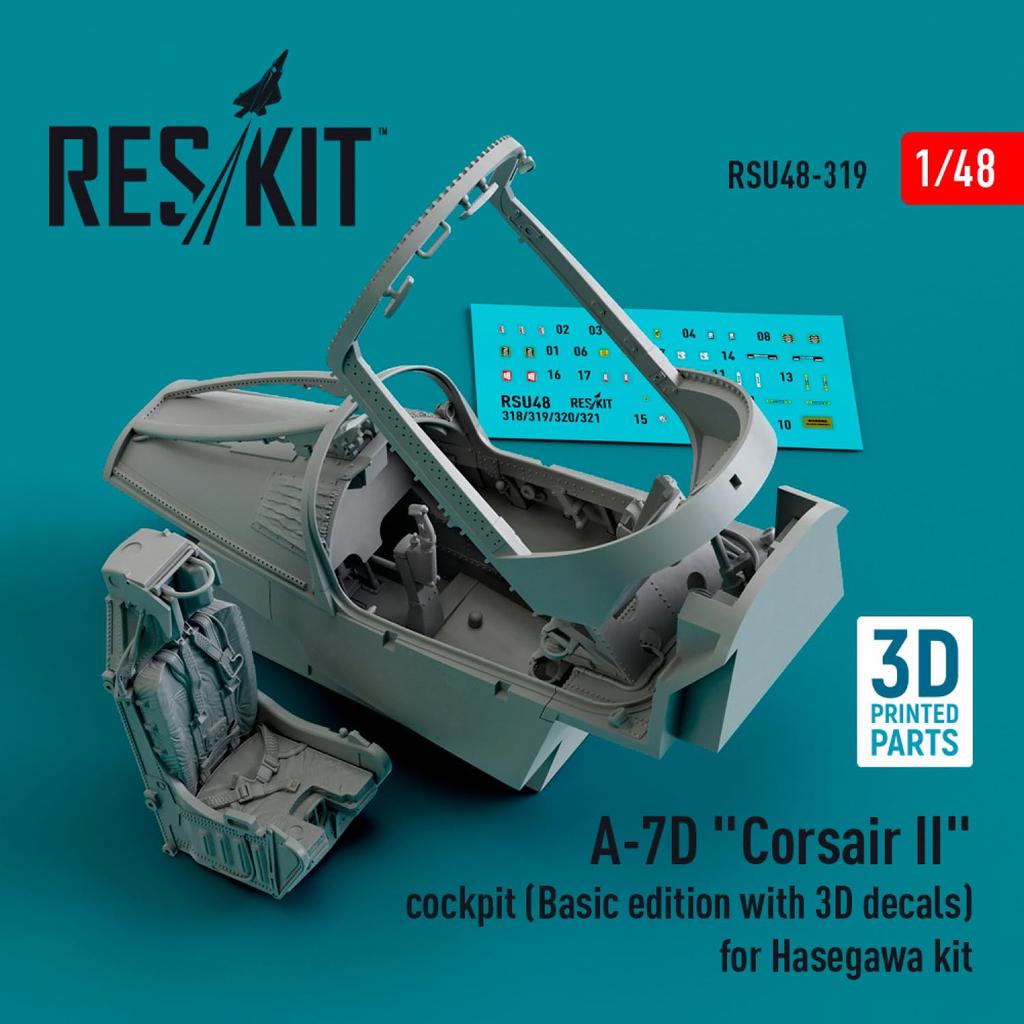 Reskit Пластиковые детали для модели 1/48 A-7D с 3D-наклейкой на интерьер кабины базового выпуска (Для Хасэгавы) РСКУ48-0319