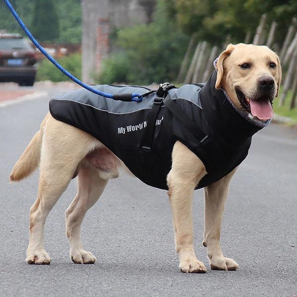 Одежда для больших собак, непромокаемый жилет для больших собак, осенне-зимняя теплая куртка с меховым воротником, пальто для собак французского бульдога