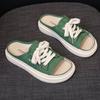 Мода 2025 Новые женские парусиновые тапочки Летние женские повседневные на толстой подошве На танкетке Женская обувь